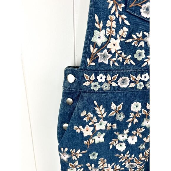 Needle & Thread Boho Romantic Overall Floral-Embroidered Denim Pinafore Dress 2 - Picture 5 of 13